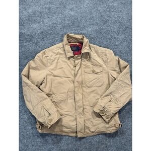 J Crew A/22 Jacket Mens Large Beige Military Cotton Plaid Lined Field Coat